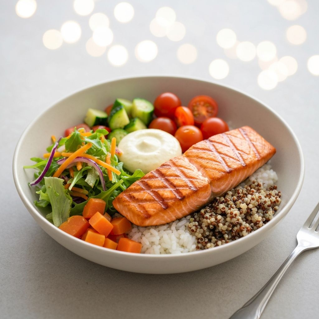 Uravnotežen ručak sa ribom, povrćem i žitaricama