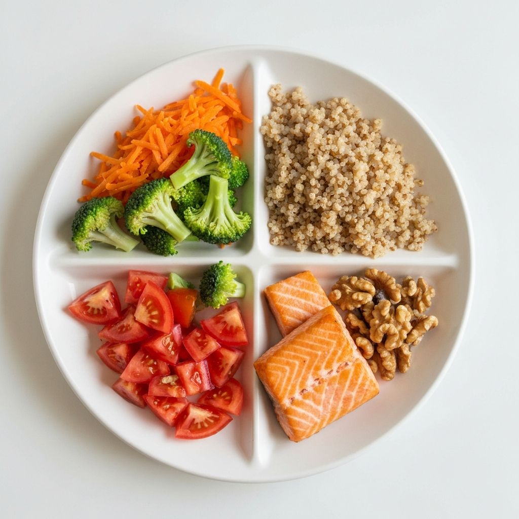 Tanjur podijeljen na dijelove sa uravnoteženim namirnicama