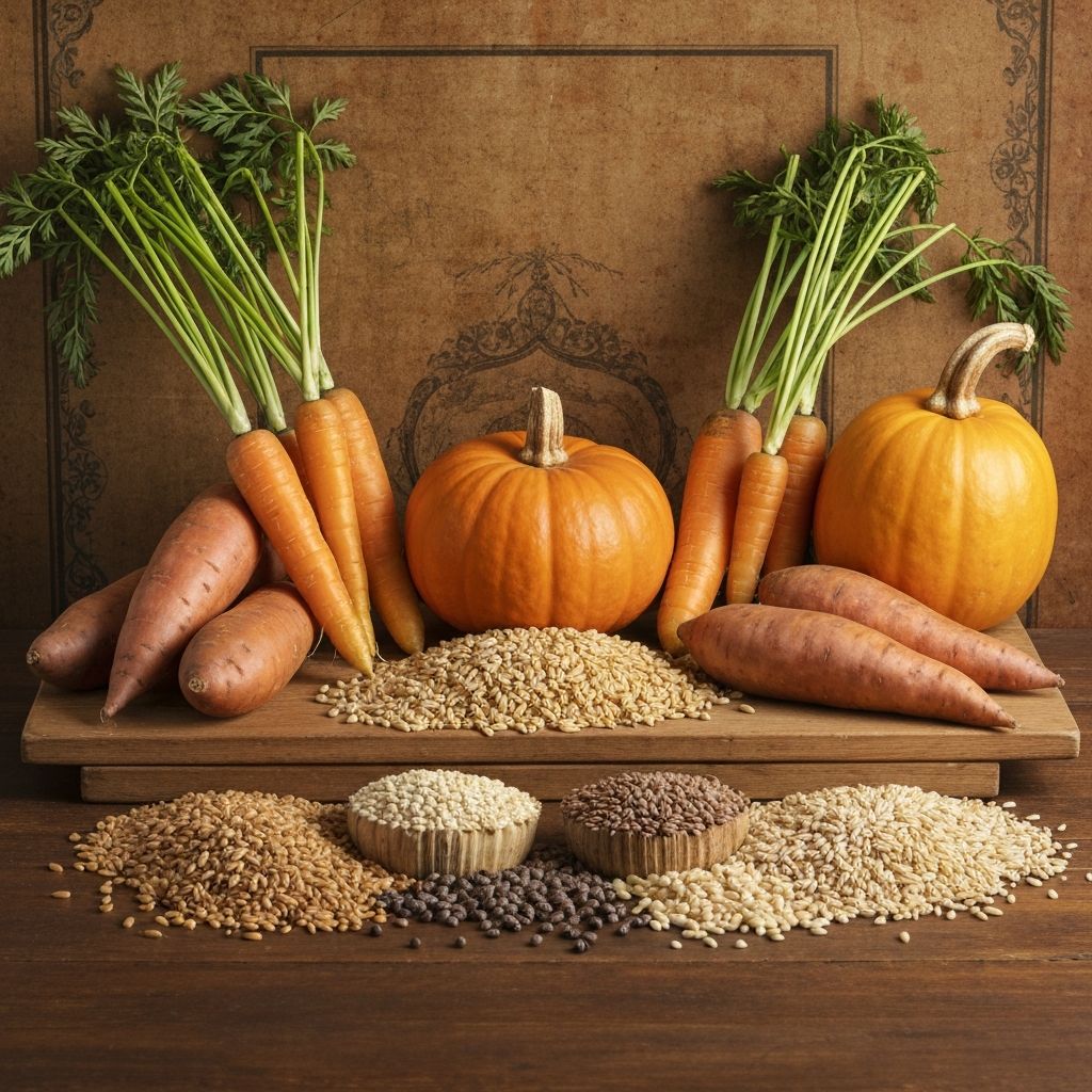 Jesenske namirnice - bundeva, slatki krumpir, mrkva, žitarice